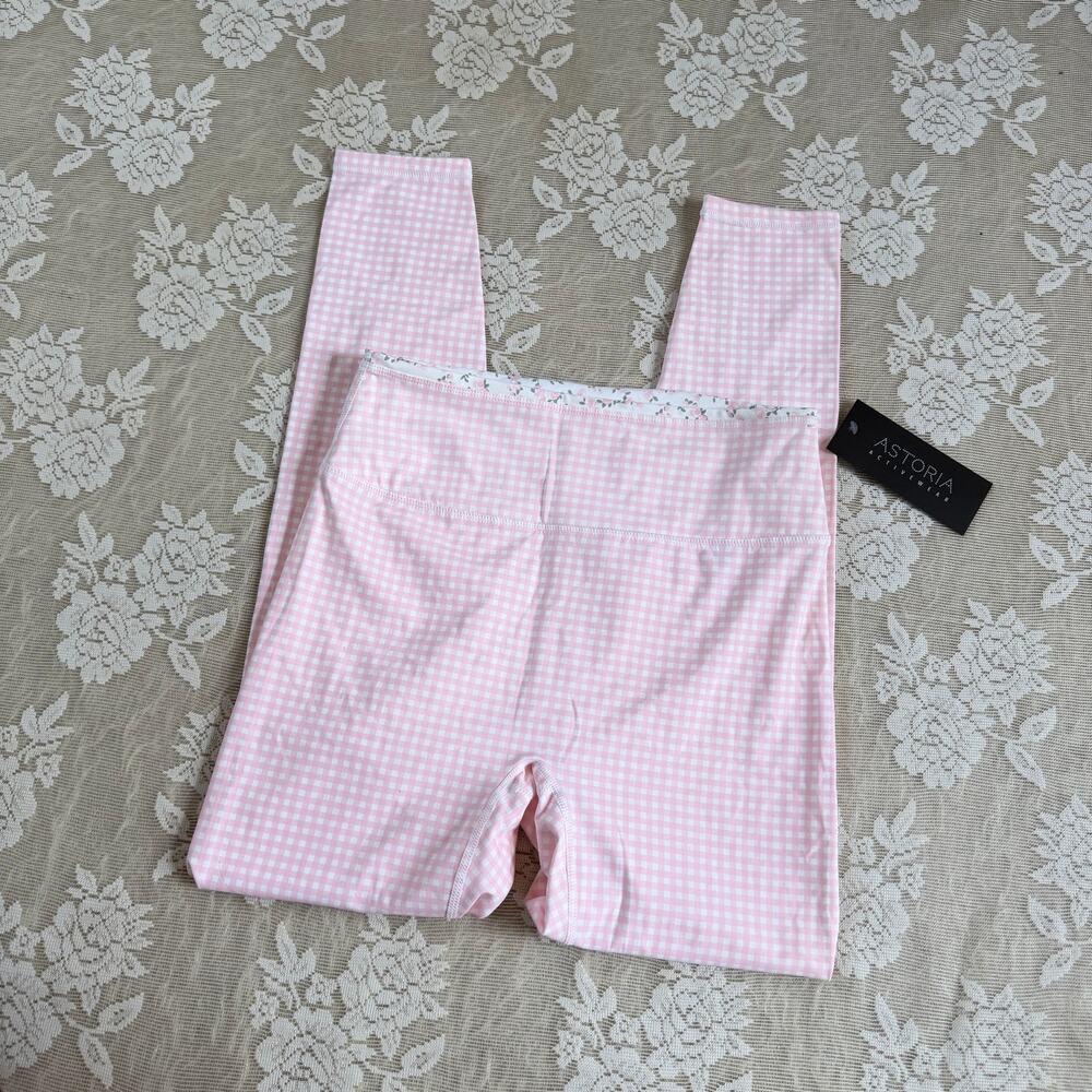 Astoria Activewear Pink Gingham Floral Leggings Size XL NWT